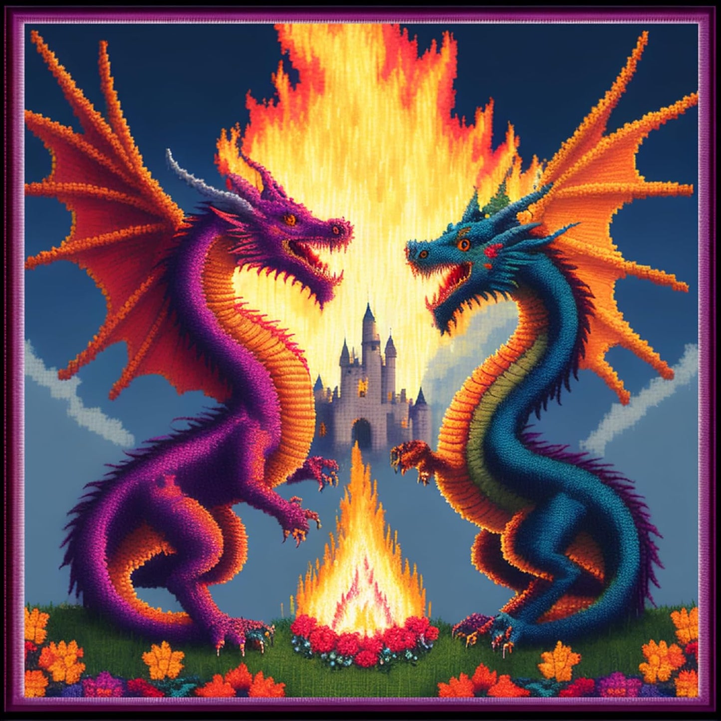 Dimensean Stamped Cross Stitch Kits Full Range of Embroidery Patterns Starter Kits for Beginners Adult or Kids DIY Cross Stitches Needlepoint Kits 11CT-Coloured Dragon and Castle 17.7x17.7 inch