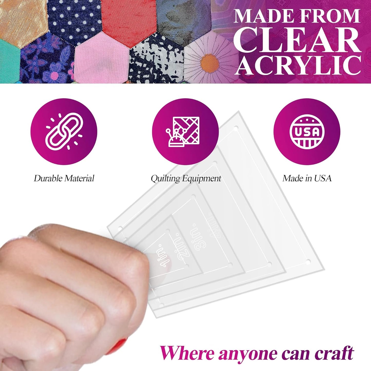 Quilting Acrylic Template Set | Precision Tools for Quilting Enthusiasts | Tumbler Blocks Design | Includes Sizes 4", 3", 2", 1" | 1/8 Clear Acrylic | 1/4" Seam Allowance for Accuracy