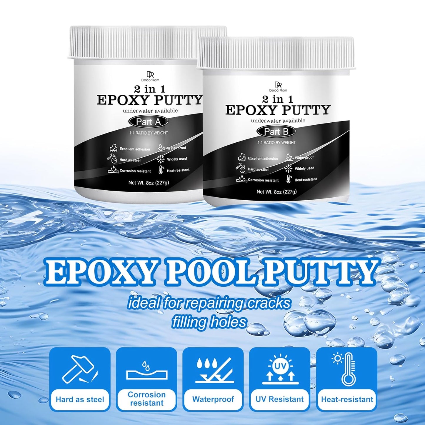 Epoxy Sculpt Clay - 16oz Epoxy Putty for Epoxy Sculpt, 2 in 1 Underwater or Above Fast Repair, Fix Leaks, Cracks, Filling, Sculpting - 2 Part Pool Putty for Metal, Tile, Concrete, Plastic, Ceramics