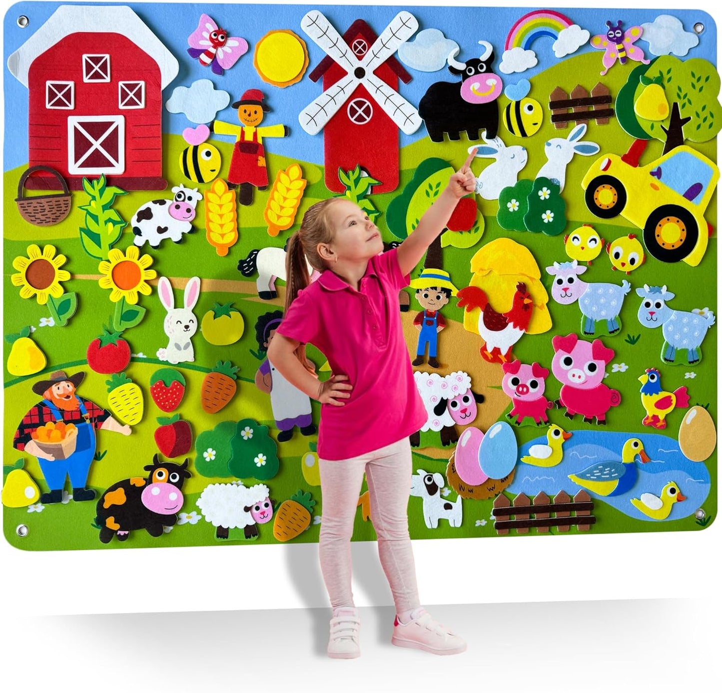 QUOKKA Farm Felt Board for Toddlers - 70 PCS Double-Thick Felt Board Story Set with Large 41x30 Inch Durable Wall Activity Boards - Ideal for Storytelling Indoor Toddler Activities and Classroom
