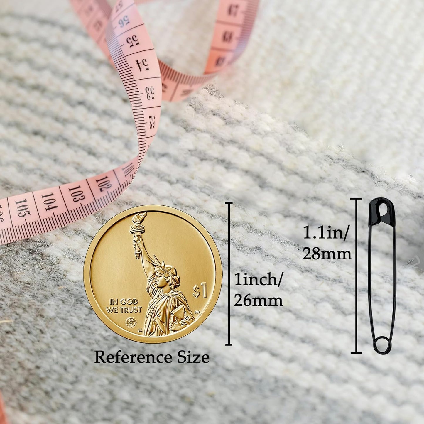 1000PCS Safety Pins, 1.1 inch Small Safety Pins, Rust-Resistant Nickel Plated Steel, Sharp Edge Safety Pin for Clothes, Sewing, 28mm Decorative Safety Pins Assorted (Black)