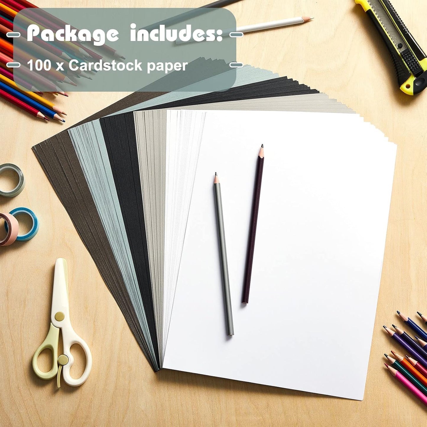 Sinmoe 100 Sheets 5 Shades Cardstock Paper 8.5 x 11 Inches 180gsm Solid Core Printer Paper for Scrapbooking DIY Arts Crafts Making Office Home Supplies(Black, White, Gray)