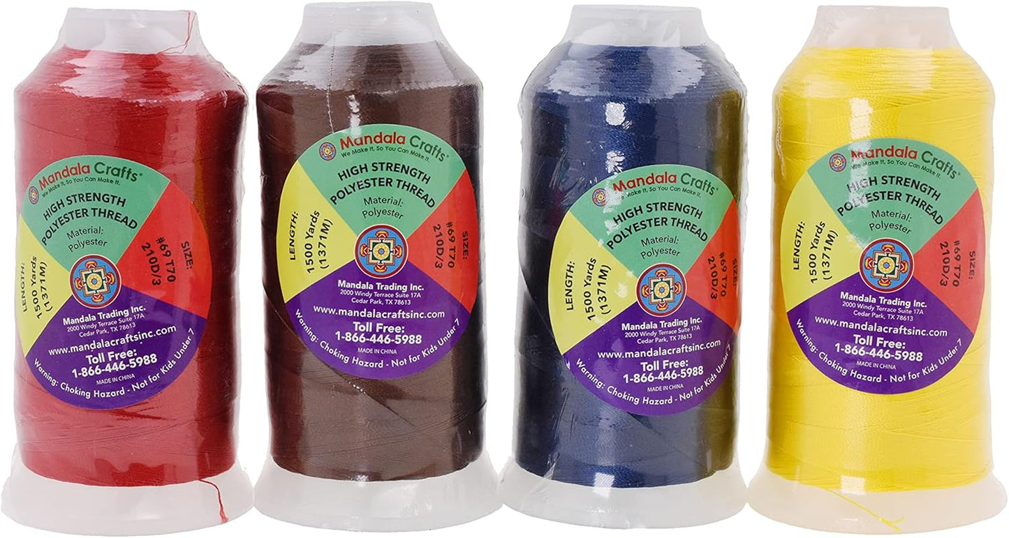 Mandala Crafts Brown Navy Blue Yellow Red Heavy Duty Thread - 6000 Yds Tex 70 Thread - Bonded Polyester Thread Outdoor Marine Upholstery Threads