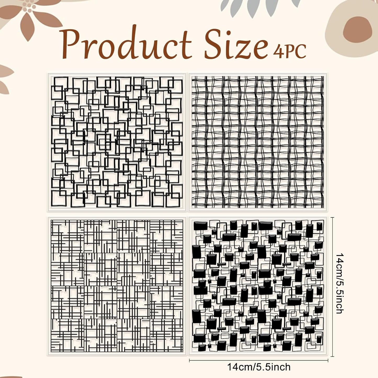 CHGCRAFT 4 Pcs Graffiti Grid Polymer Clay Texture Sheets Abstract Squares Silicone Texture Stamp Seamless Pattern Modeling Pattern Pad Sheets for Jewelry and Earrings Tools, 5.5x5.5 inch