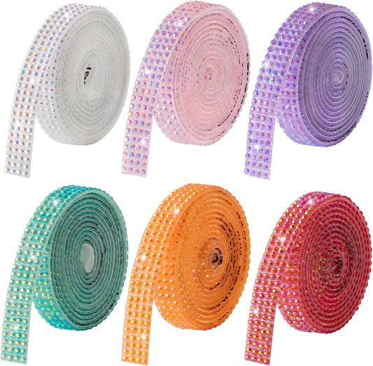 Rhinestone Ribbon Self Adhesive Crystal Rhinestones, 6-Rolls Bedazzling Strips, 6-Yard Rhinestone Strips for DIY Craft, Rhinestones Tape Self Adhesive
