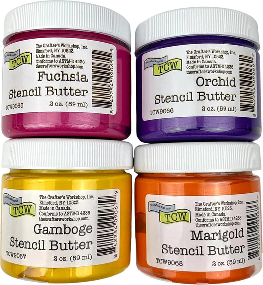 The Crafter's Workshop Stencil Butter - Mardi Gras Acrylic Paint Set - Boutique Metallic Texture Paste for Art, Canvas, Journals, & Cards - 4 x 2oz Jars