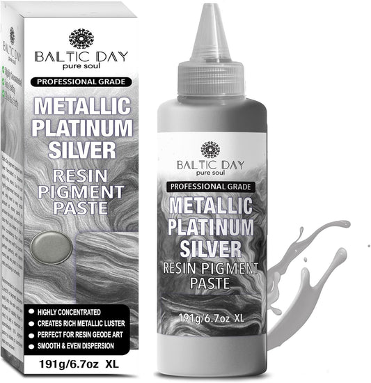 BALTIC DAY Metallic Platinum Silver Epoxy Resin Pigment Paste XL (191g/6.7oz) – Opaque Epoxy Dye & High Concentration Coloring Paste, Mica Powder Alternative for Resin Art, Jewelry, Tumblers