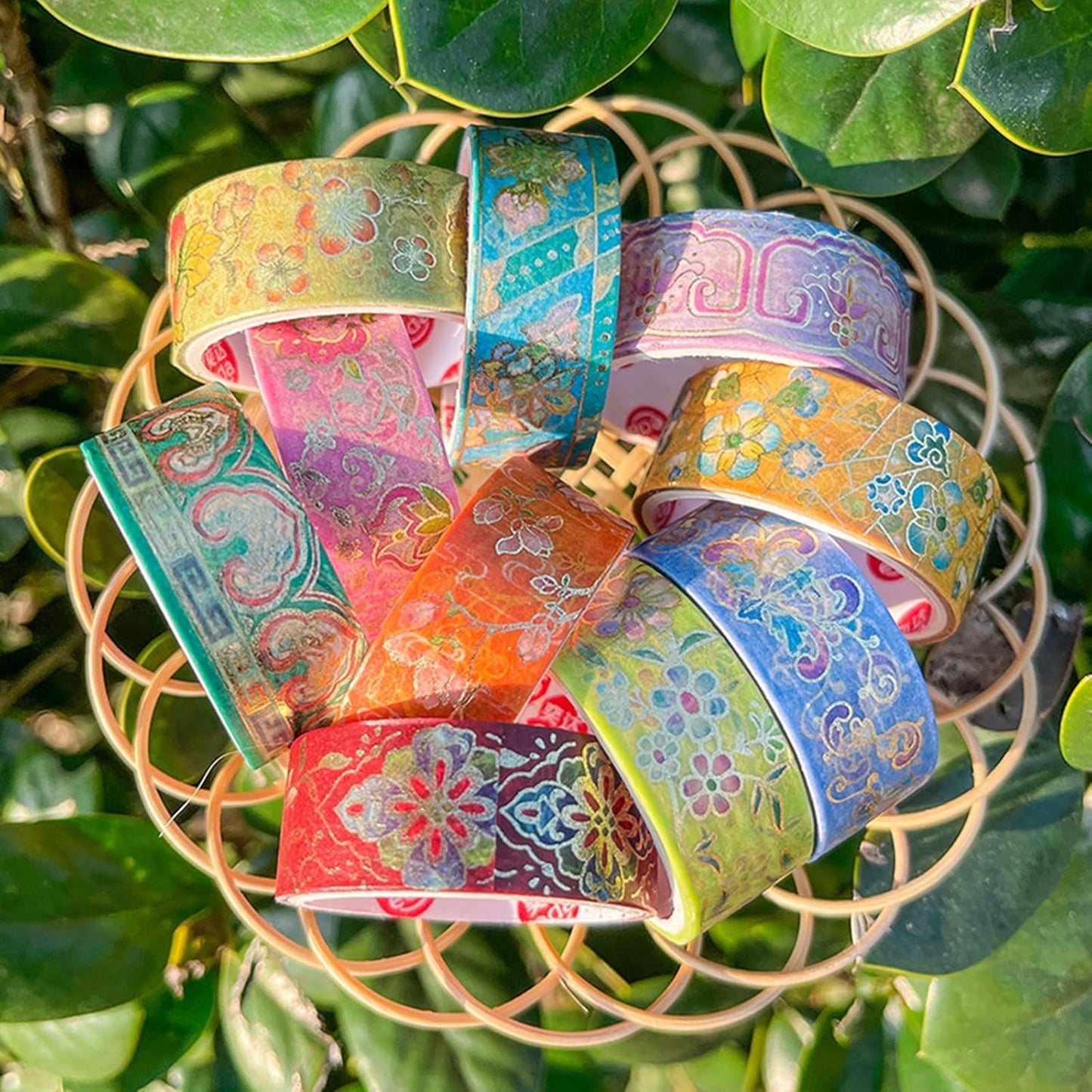 12 Rolls Vintage Washi Tape Set, Gold Foil Decorative Masking Tape for Scrapbooking, Bullet Journal, Planner, DIY Crafts, Gift Wrapping