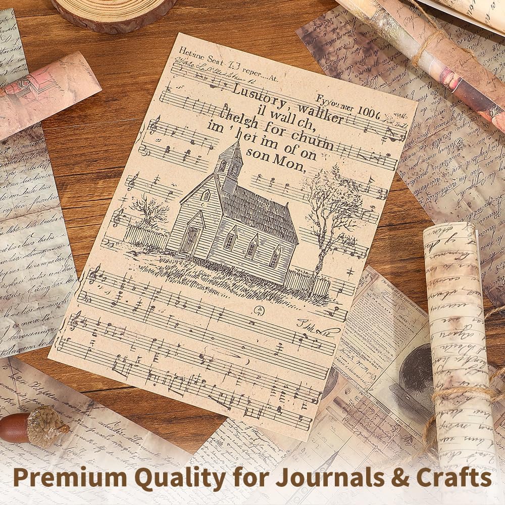 icceemee 160 Sheets of Retro Manuscript Scrapbook Paper, journaling Scrapbook Supplies Craft Collage Paper Set, Junk Journal Bullet Journal Poster Room Decor for Card Making Decorative Gifts
