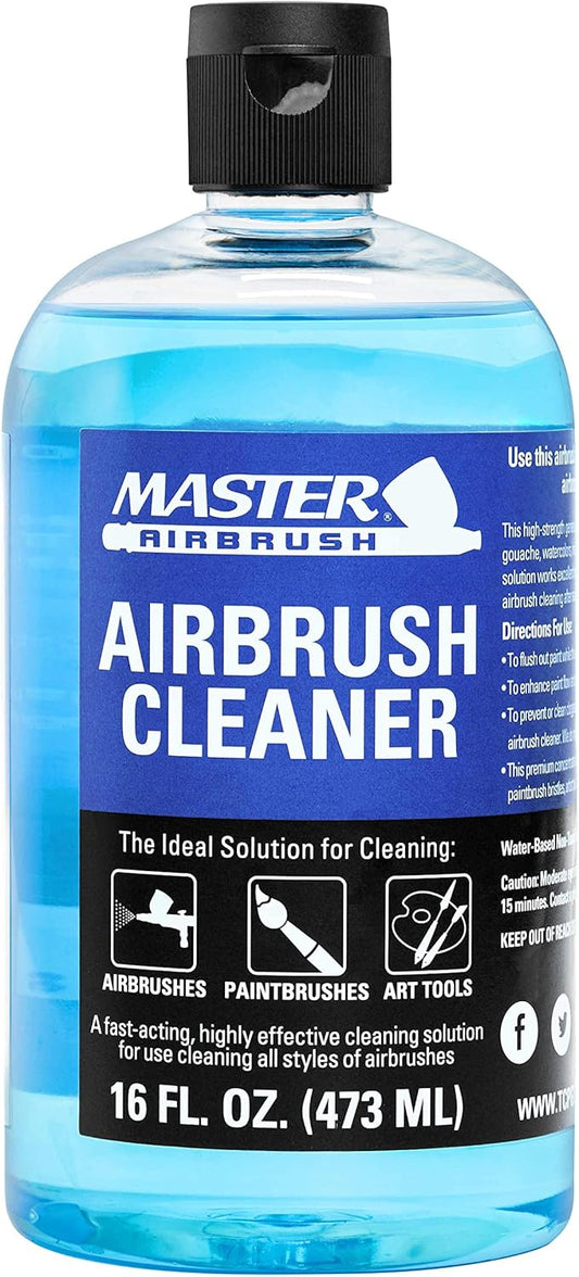 Master Airbrush Cleaner, 16-Ounce Pint Bottle - Fast Acting Cleaning Solution, Quickly Remove Water-Based Acrylic Paint, Watercolor, Makeup - Clean Clogged Airbrushes, Brushes, Artist Tools
