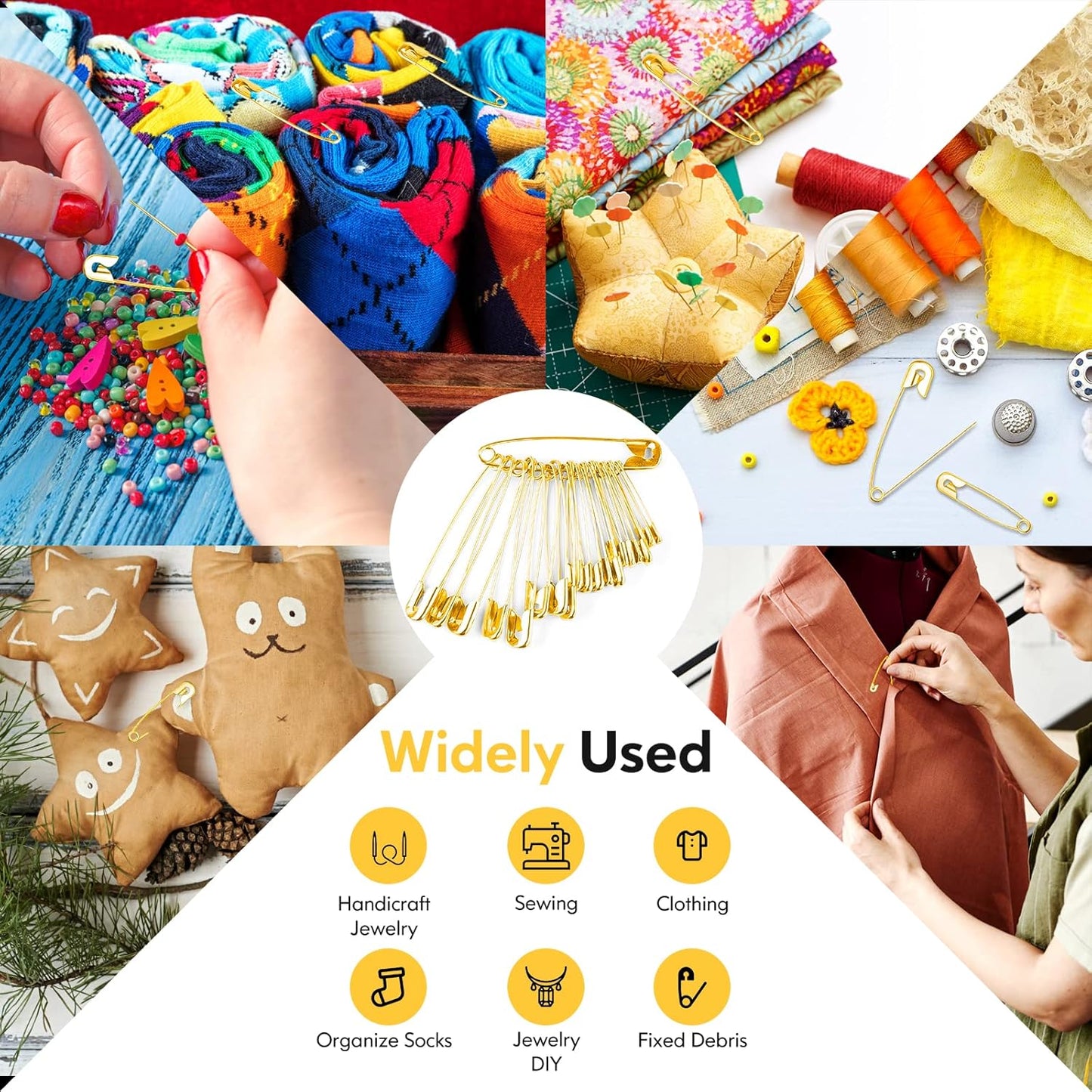 Safety Pins Assorted, 340 Pack 5 Different Sizes Small and Large Safety Pin for Clothes Costume Sewing, Nickel Plated Steel, Arts and Crafts Supplies, 5 Colors