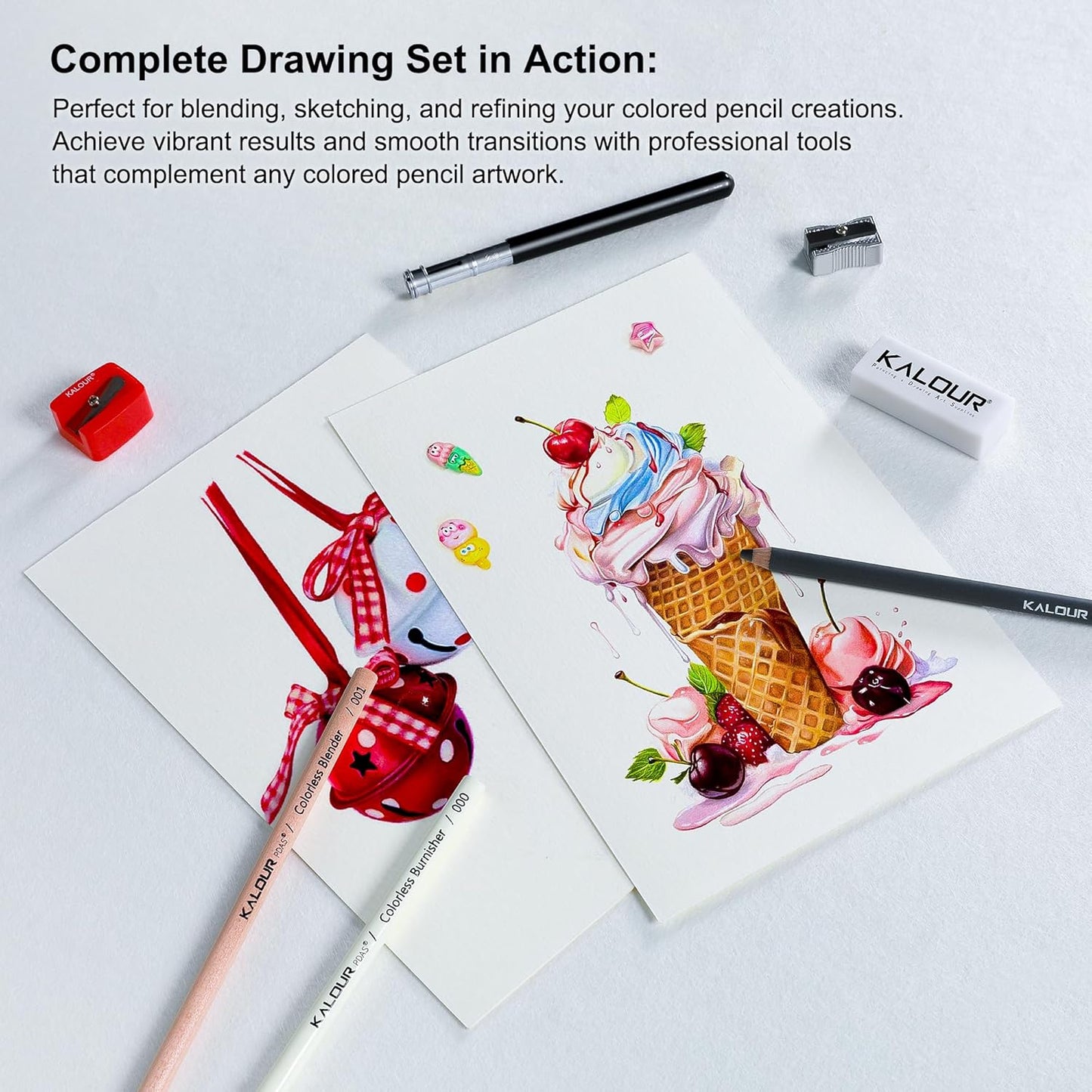 KALOUR Colored Pencil Accessory Kit,with Blenders,Erasers and Sharpener.perfect for Blending Softening Edges,ideal for Coloring Book,Art Supplies for Artists Beginners