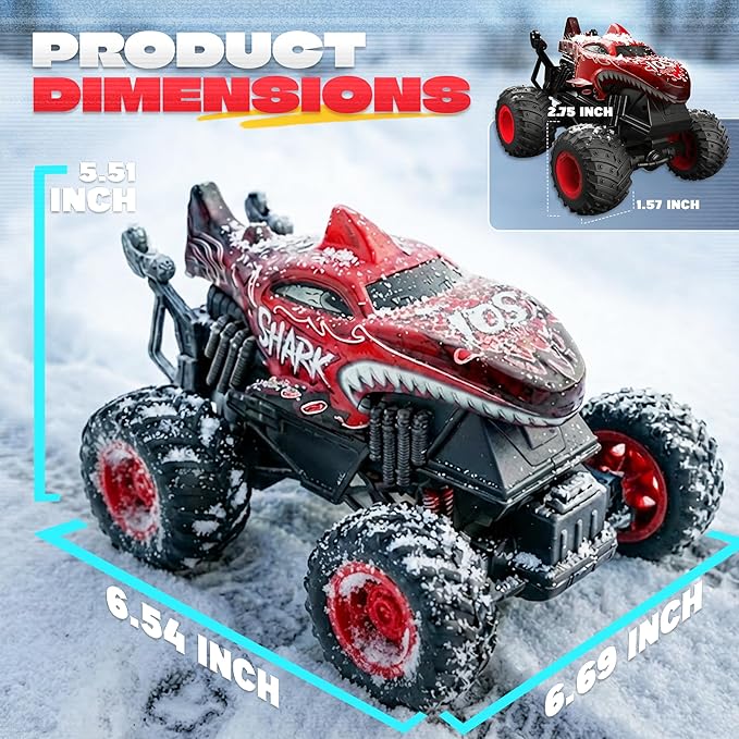 BEZGAR Monster Truck Toys - Remote Control Monster Truck with Light & Music, Dinosaur Toys for Kids, 1:20 Scale RC Truck with 360° Spins and Drifting, Remote Control Car for Boys 4-7 Red