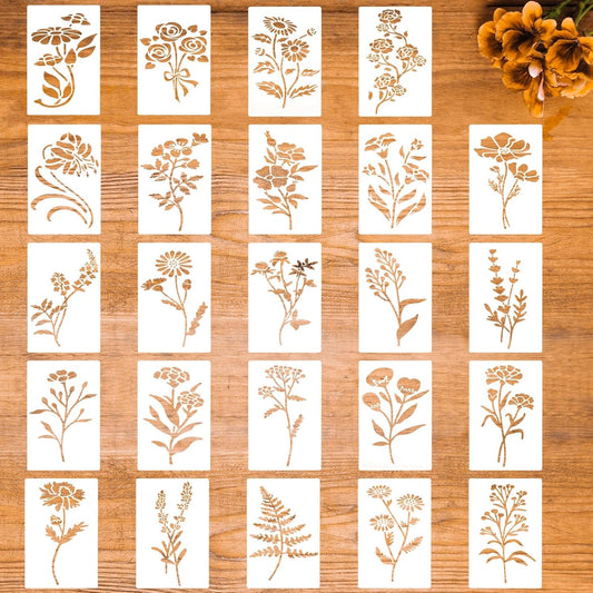 Flower Stencils for Painting Reusable 24PCS Wall Stencil for Crafts Leaf Stencils Templates for DIY Home Decor Art Projects