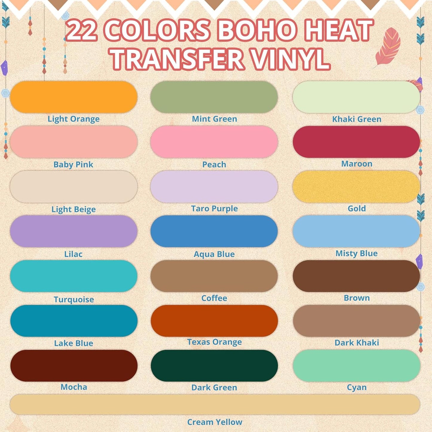 HTVRONT Boho Heat Transfer Vinyl - 23 Pack 12 x 10Inches Dark and Neutral Tone HTV Vinyl Bundle for T Shirts, Iron on Vinyl Easy to Cut & Weed for Heat Vinyl Design