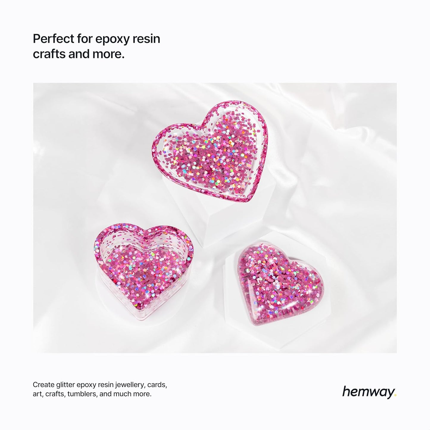 Hemway Glitter for Resin 100g Rose Pink Holographic Metallic Crystals for Epoxy Craft Super Chunky Flakes Tumblers Wax Melt
