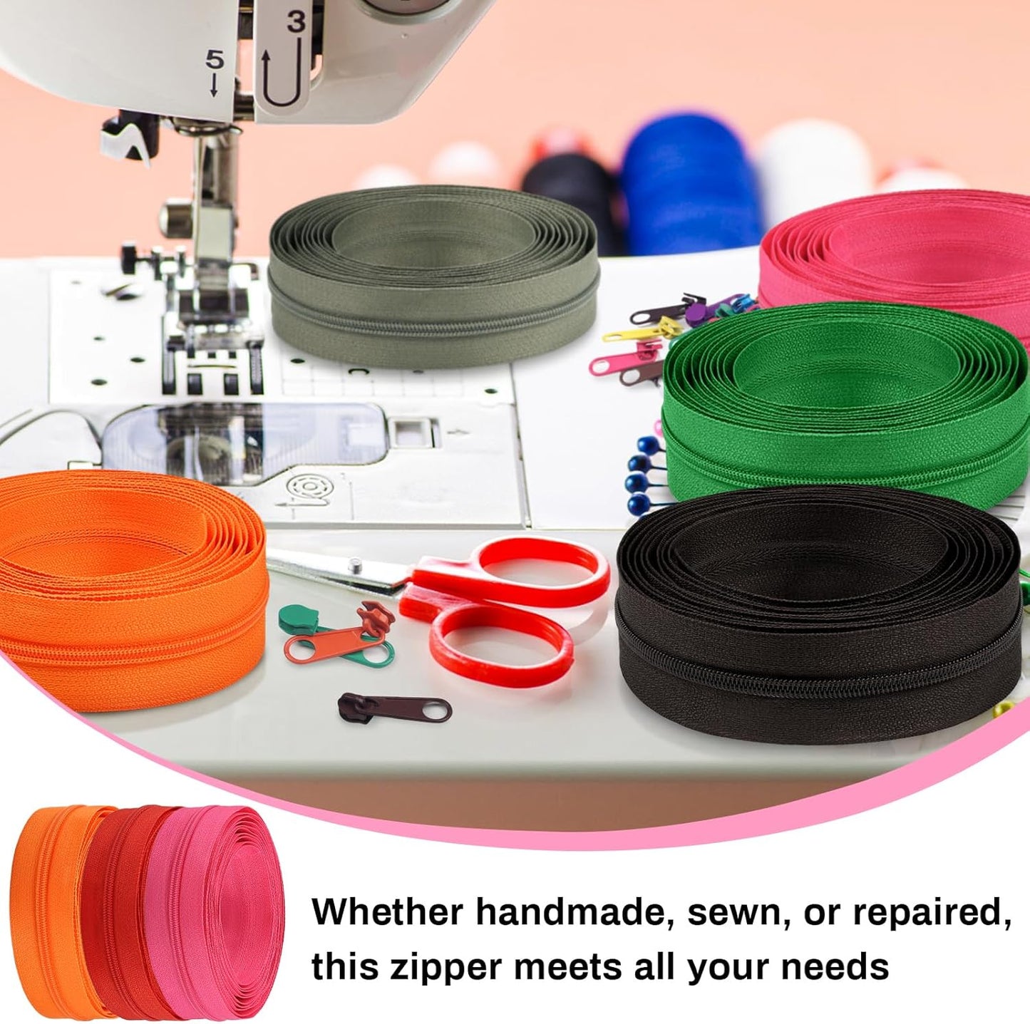 DOITEM 31 Yards 10 Pieces Sewing Zippers #3 Nylon Coil Zippers Assorted Zipper for Sewing with 40 Zipper Sliders for DIY Tailor Sewing Crafts Supplies, 10 Colors