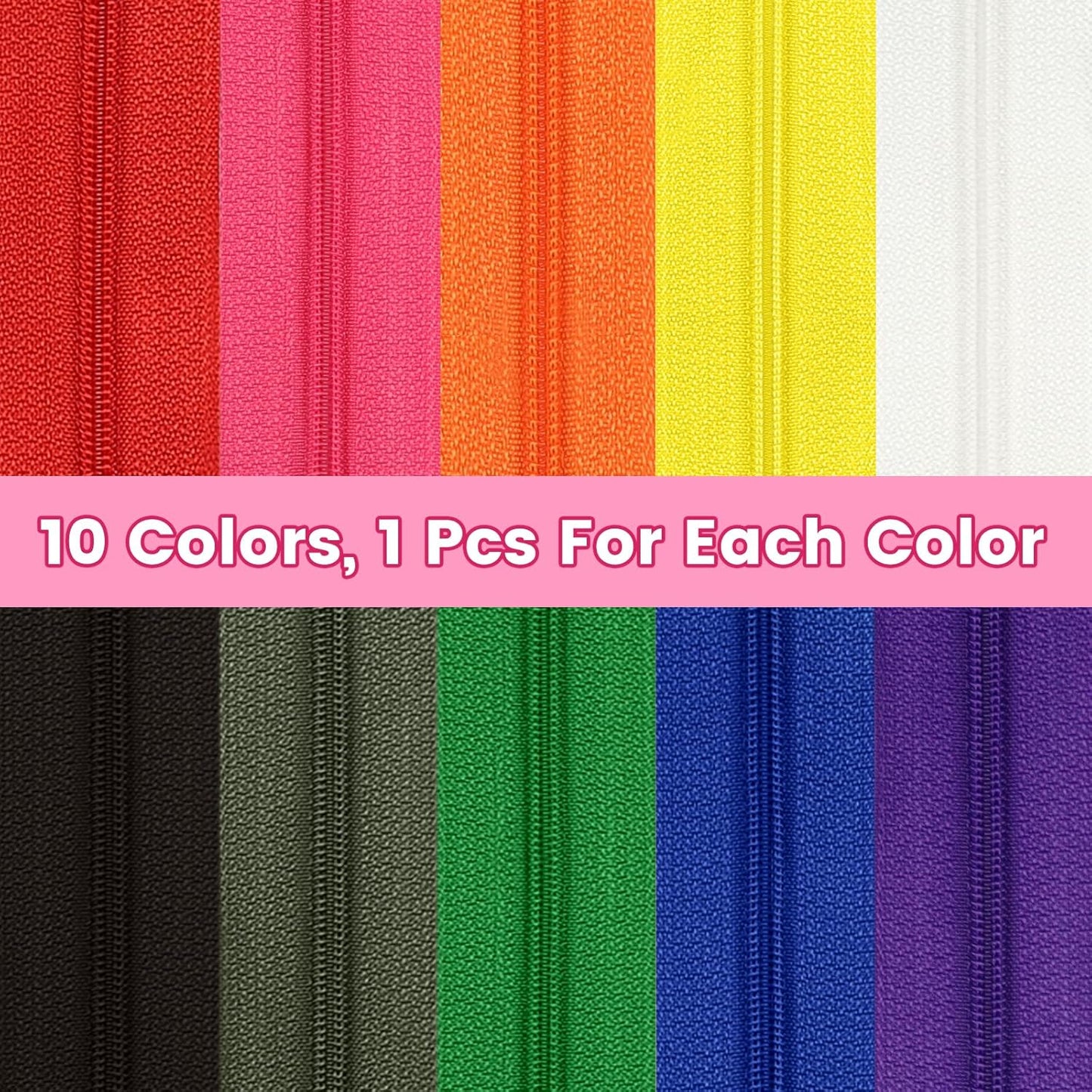 DOITEM 31 Yards 10 Pieces Sewing Zippers #3 Nylon Coil Zippers Assorted Zipper for Sewing with 40 Zipper Sliders for DIY Tailor Sewing Crafts Supplies, 10 Colors