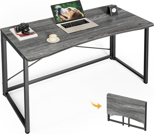 Huuger Folding Desk for Small Spaces, 39.3 Inch Foldable Computer Table, for Home Office, Study, Bedroom, Dorm, Space Saving, Small Writing Work Office Computer Desk, Easy to Fold, Grey