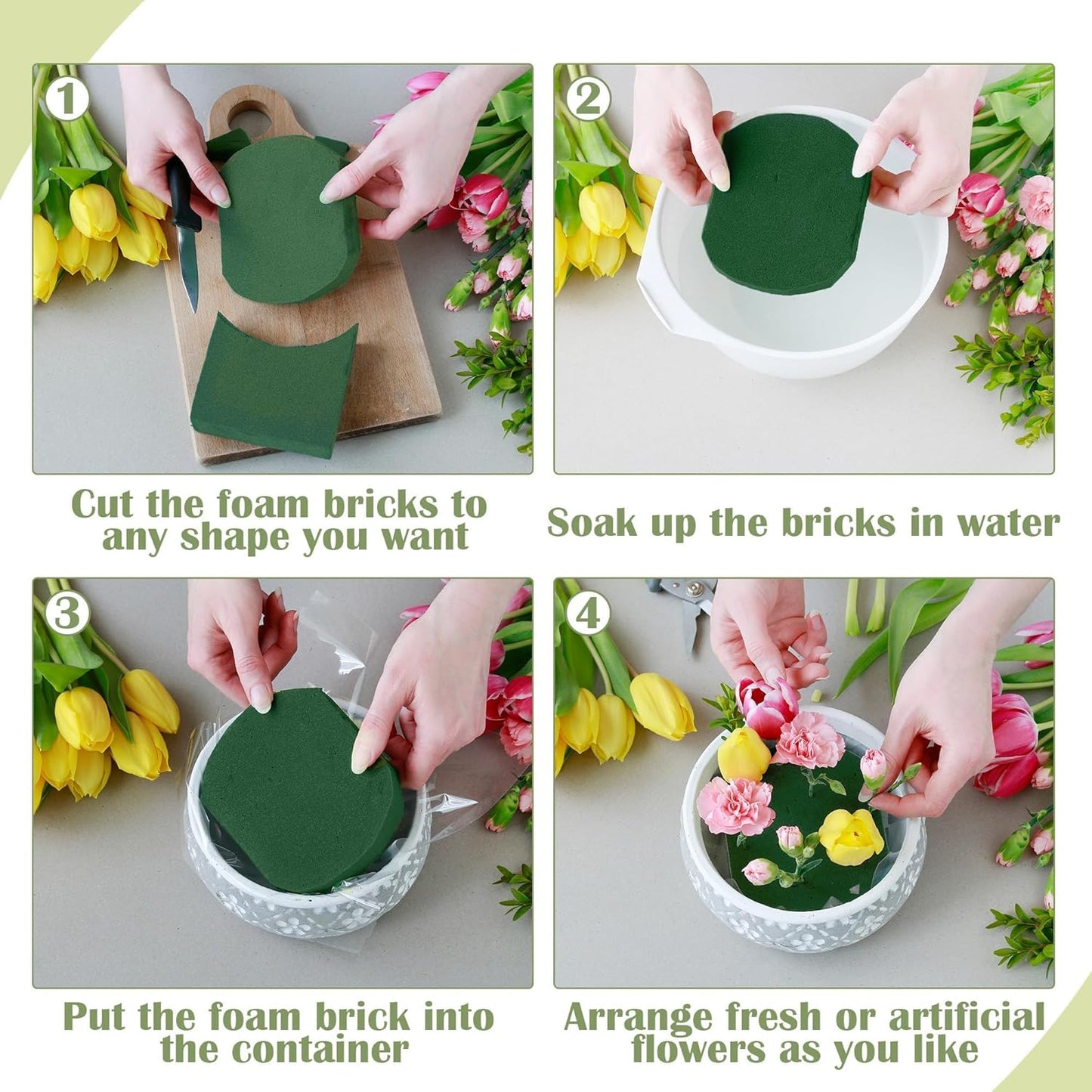 24 Packs Floral Foam Blocks Wet & Dry Floral Foam Bricks 5.5x3.1x1.8 Inch Flower Arranging Kit for Fresh and Artificial Flowers Florist Foam Blocks for Wedding Home Decor