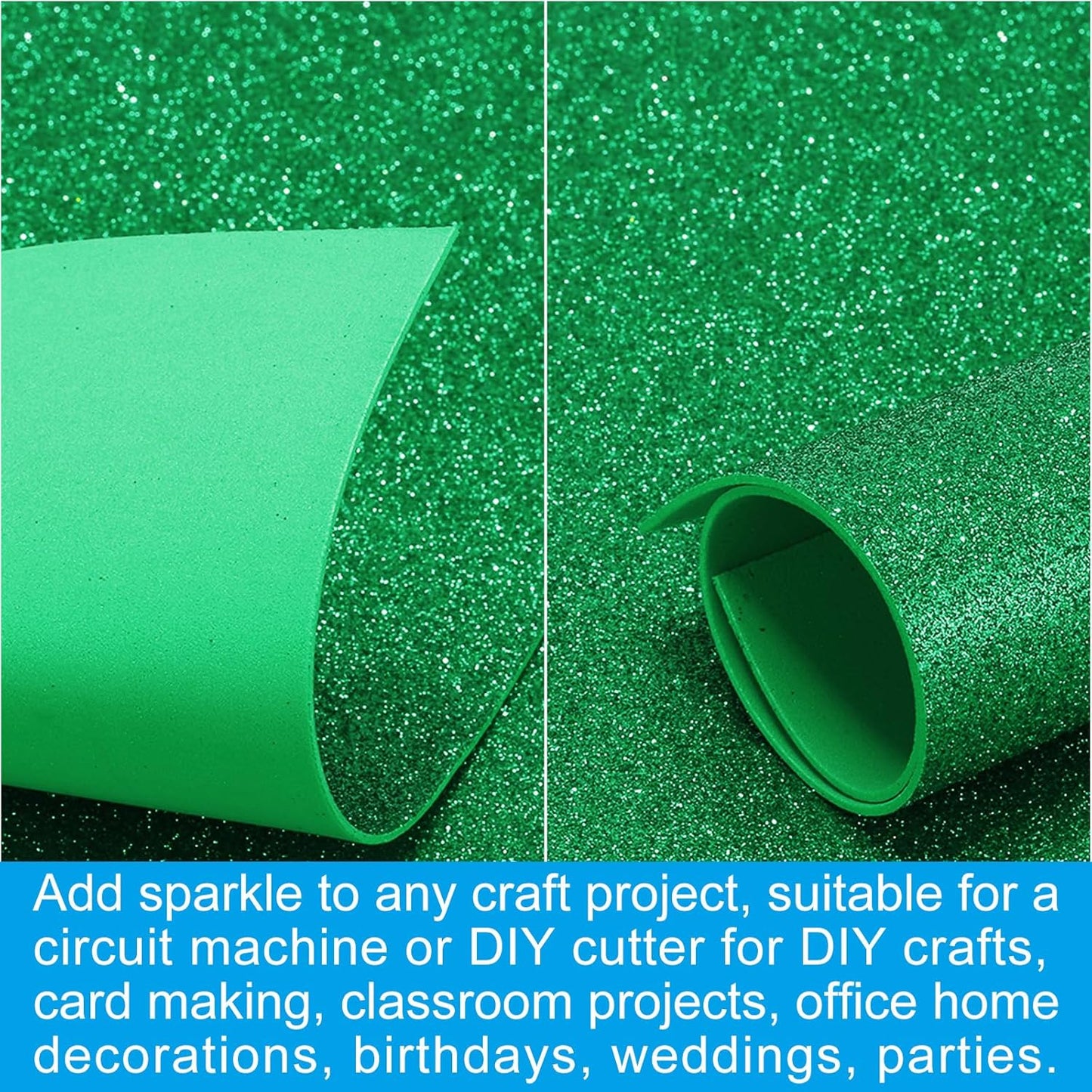 PATIKIL 2mm(1/10") Thick Non Adhesive Glitter Foam Sheet 16x24inch(40x60cm) Dark Green, EVA Shiny Foam Board for Craft, 6 Pcs