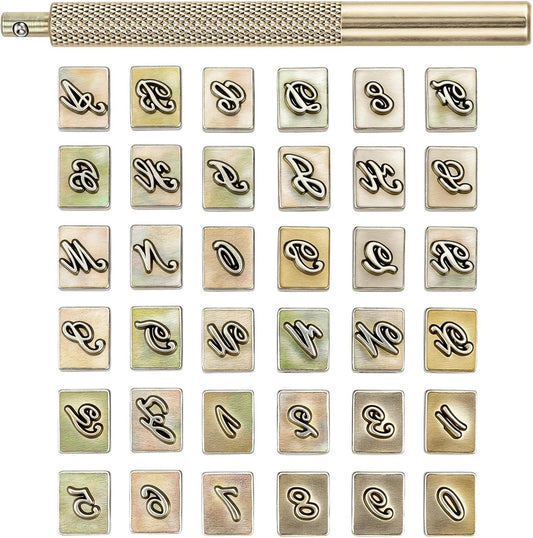 Yoption 37 Pieces Leathercarft Stamping Tool Set, 6mm Alphabet Letters and Numbers Stamps Leather Craft Stamping Tools with Gift Box