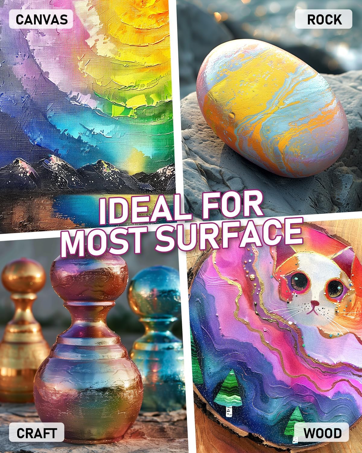 Nicpro Iridescent Black Acrylic Paint, 8.45oz / 250ml Large Bottle Black Metallic Acrylic Paint, Color Shifting & Non-Toxic Art Painting Supplies For Craft Canvas Fabric Rock Wood Ceramic Metal