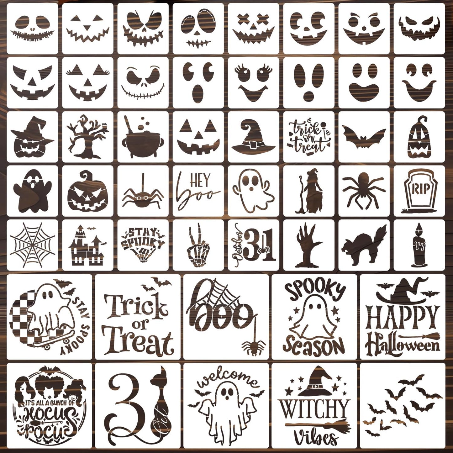 Halloween Stencils Pumpkin Face Stencils Reusable Ghost Bat Witch Spider Stencil for Painting on Wood Fabrics DIY Crafts Ornaments Decor