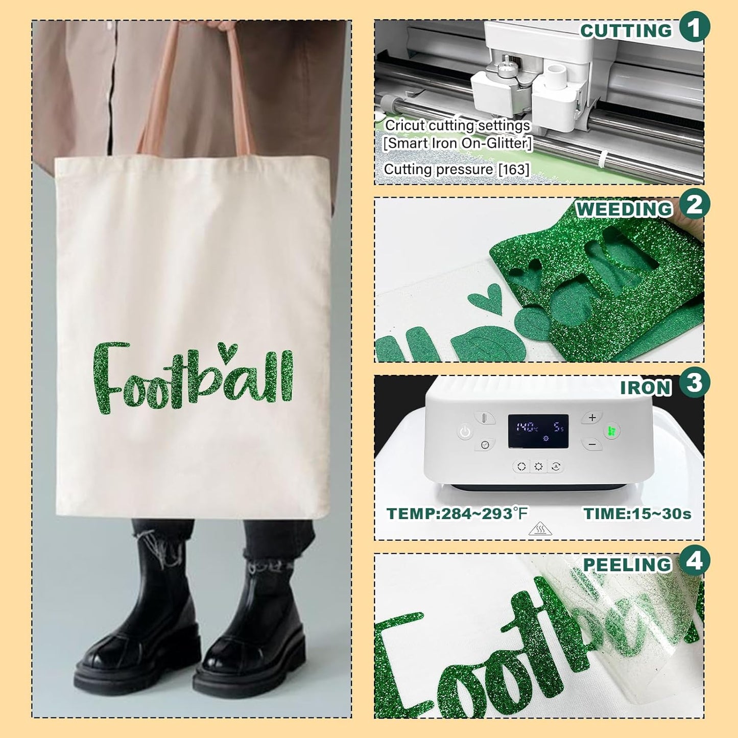 Christmas Green Glitter HTV Heat Transfer Vinyl, 12" x 8ft lron on Vinyl, for T-Shirt Ironing, Vinyl HTV Easy to Cut and Weed, The Best Choice for DIY Creativity. (Greener, 12" x 8ft)