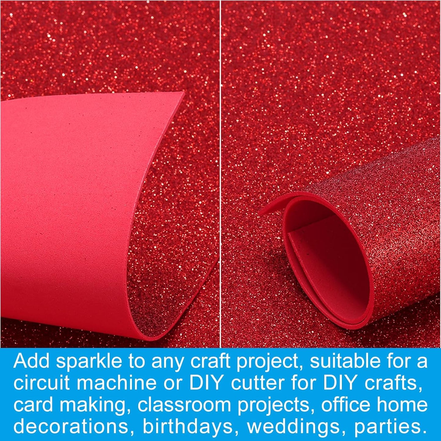 PATIKIL 2mm(1/10") Thick Non Adhesive Glitter Foam Sheet 16x24inch(40x60cm) Dark Red, EVA Shiny Foam Board for Craft, 6 Pcs