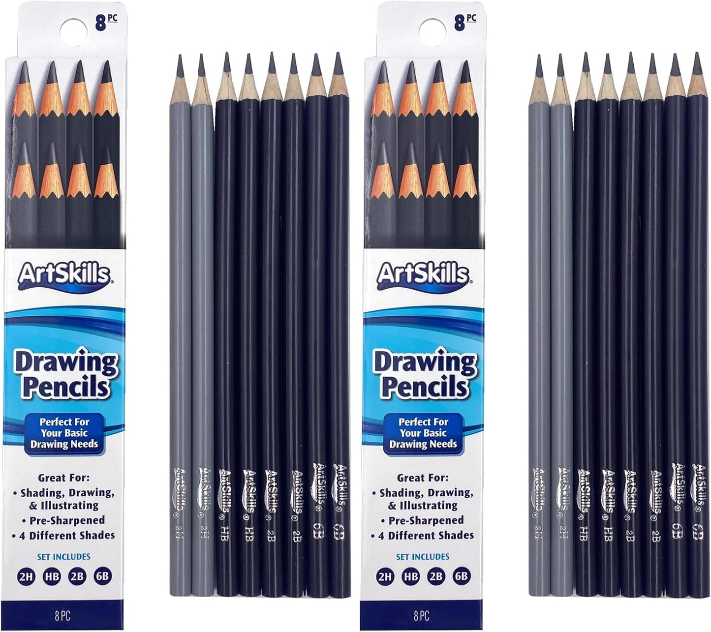 ArtSkills Sketch Pencils for Drawing, Graphite Art Pencil Set for Sketching & Shading, 8pc (Pack of 2)