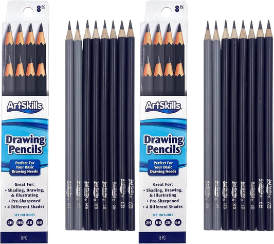 ArtSkills Sketch Pencils for Drawing, Graphite Art Pencil Set for Sketching & Shading, 8pc (Pack of 2)