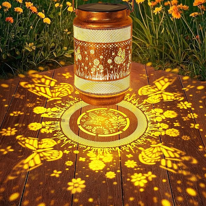 Butterfly Solar Lanterns Outdoor Waterproof with Shepherd Hook, Birthday Gifts for Women Mom Grandma, Metal Solar Hanging Lights Garden Decor for Outside Yard Patio Pathway Backyard Porch