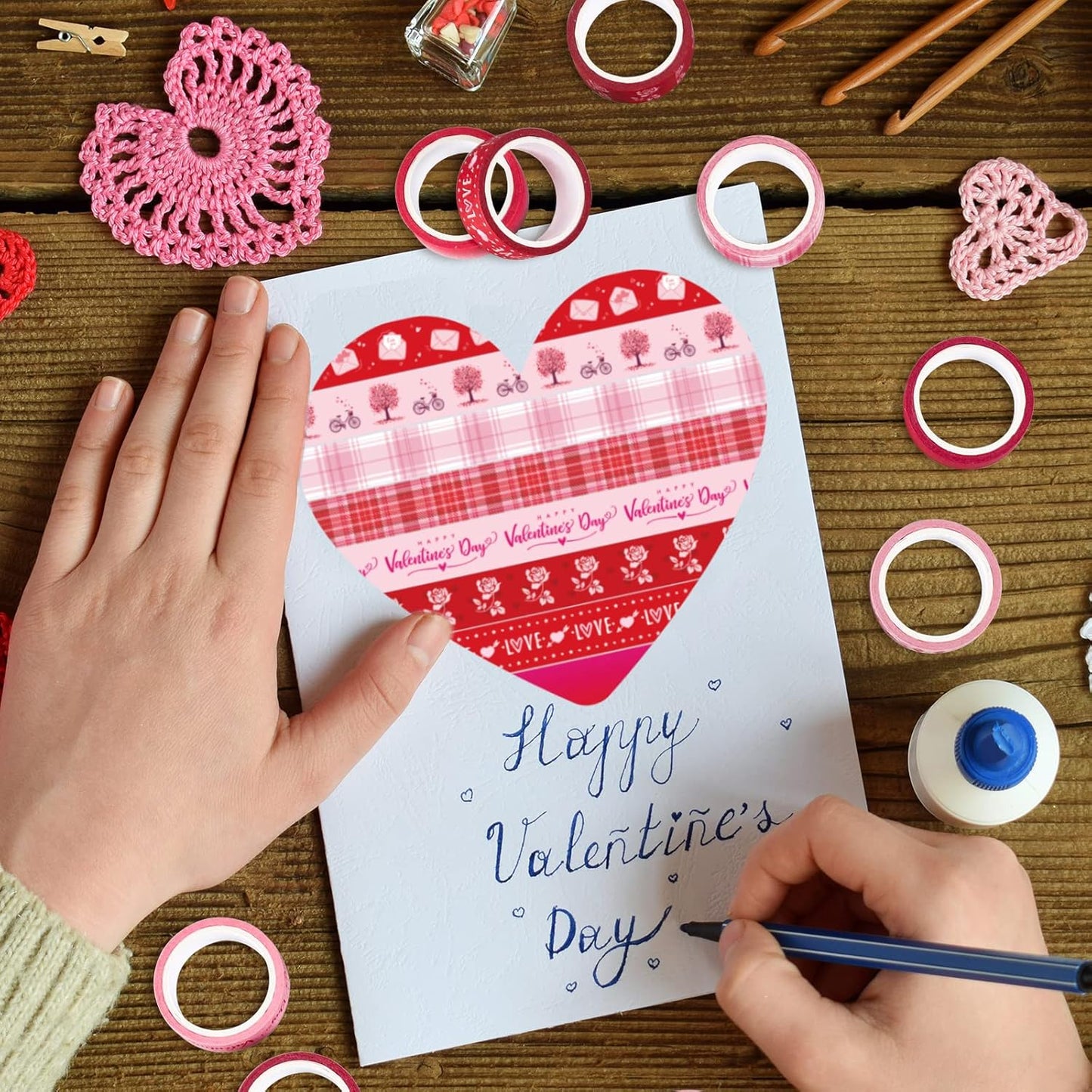 Whaline 12 Rolls Valentine Washi Tape Red Pink Heart Gnome Love Masking Tape for Wedding Scrapbook DIY Craft Gift Wrapping, 0.6" x 16.4ft