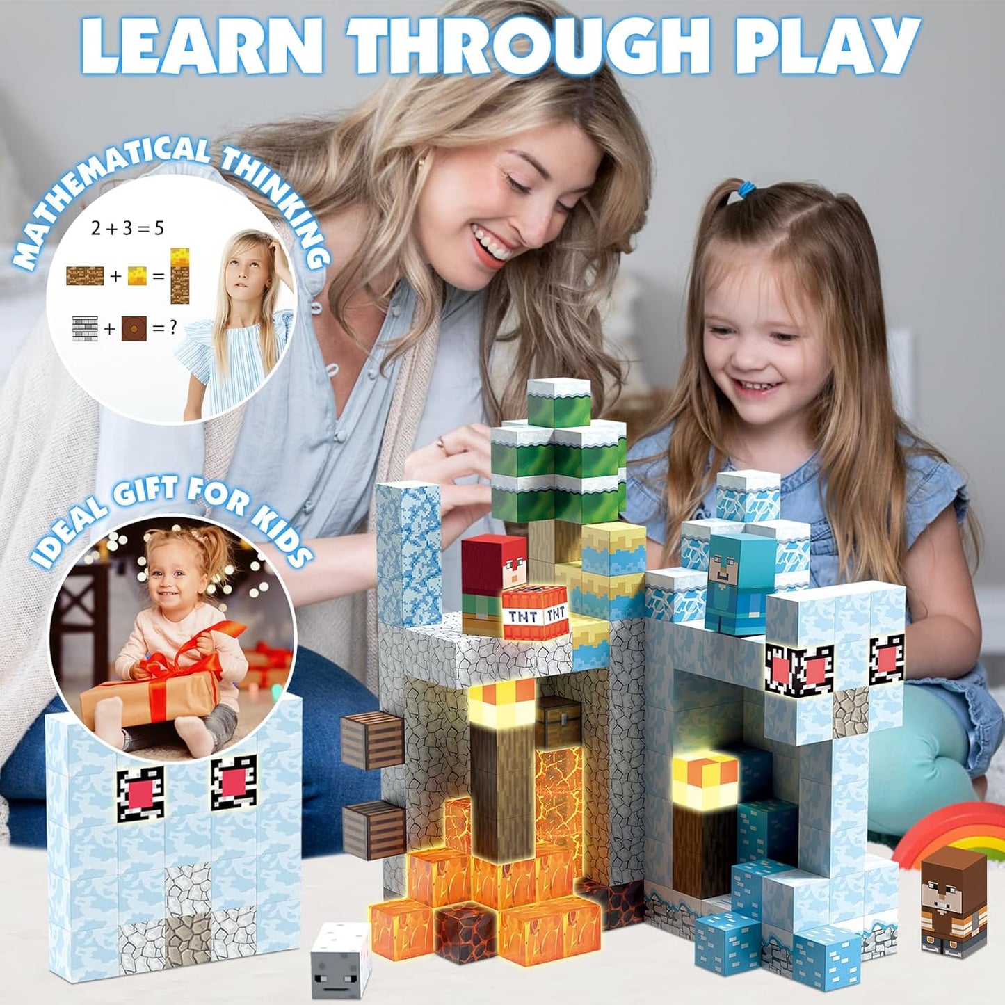 200PCS Magnetic Building Blocks, Magnetic Blocks Building STEM Construction Toys, Montessori Sensory Stacking Toy for Toddlers, Magnet Cubes with Light Blocks for Boys Girls Age 3 4 5 6 7 8-12