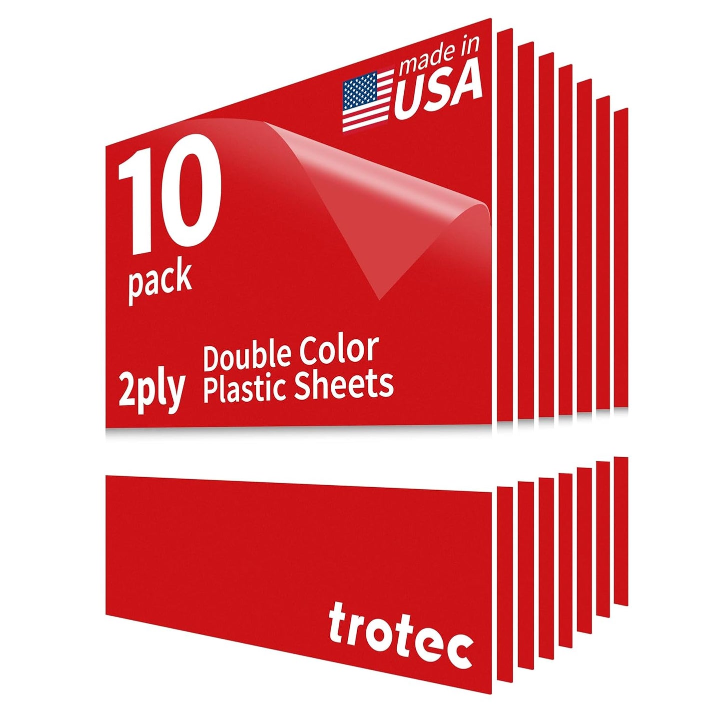 Trotec TroLase | 8"x12"x1/16", 10 Pcs | Red/White | 2 Ply | Modified Acrylic | Laser Engraving Double Color Plastic Sheet | Engraving Blanks for Laser, Saw, Guillotine | Made in USA