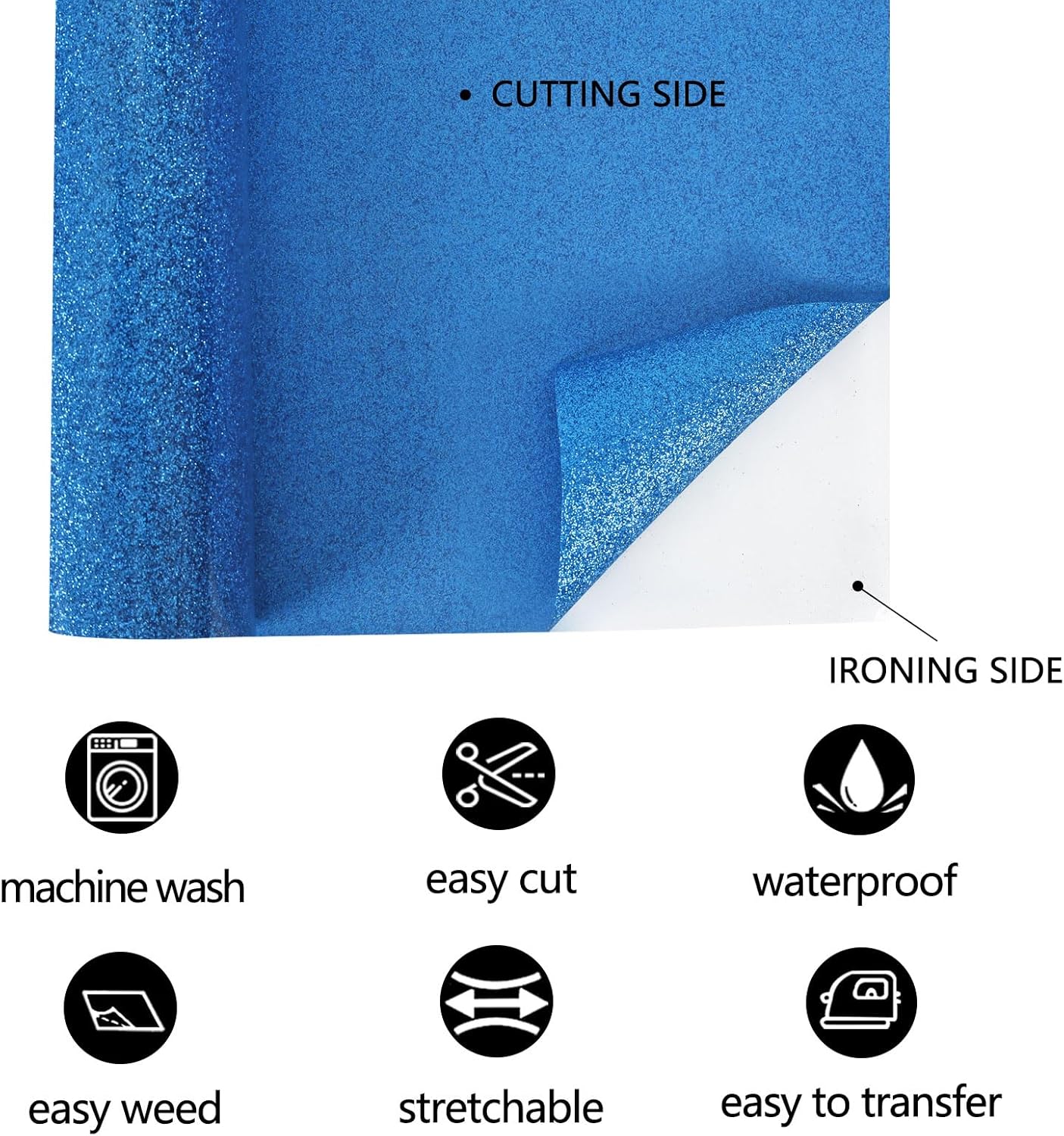 FUNKAKA Glitter Blue HTV Heat Transfer Vinyl Rolls, 12" x 25ft PU Iron on Vinyl for T-Shirt Blue Glitter HTV Vinyl for All Cutter Machines Easy to Cut & Weed for Heat Vinyl Design