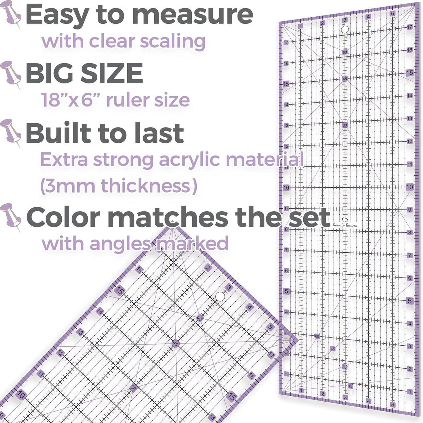 Rotary Cutter Set lavender - Quilting Kit incl. 45mm Rotary Cutter, 5 Replacement Blades, A2 Cutting Mat, Acrylic Ruler and Craft Clips - Ideal for Crafting, Sewing, Patchworking, Crochet & Knitting