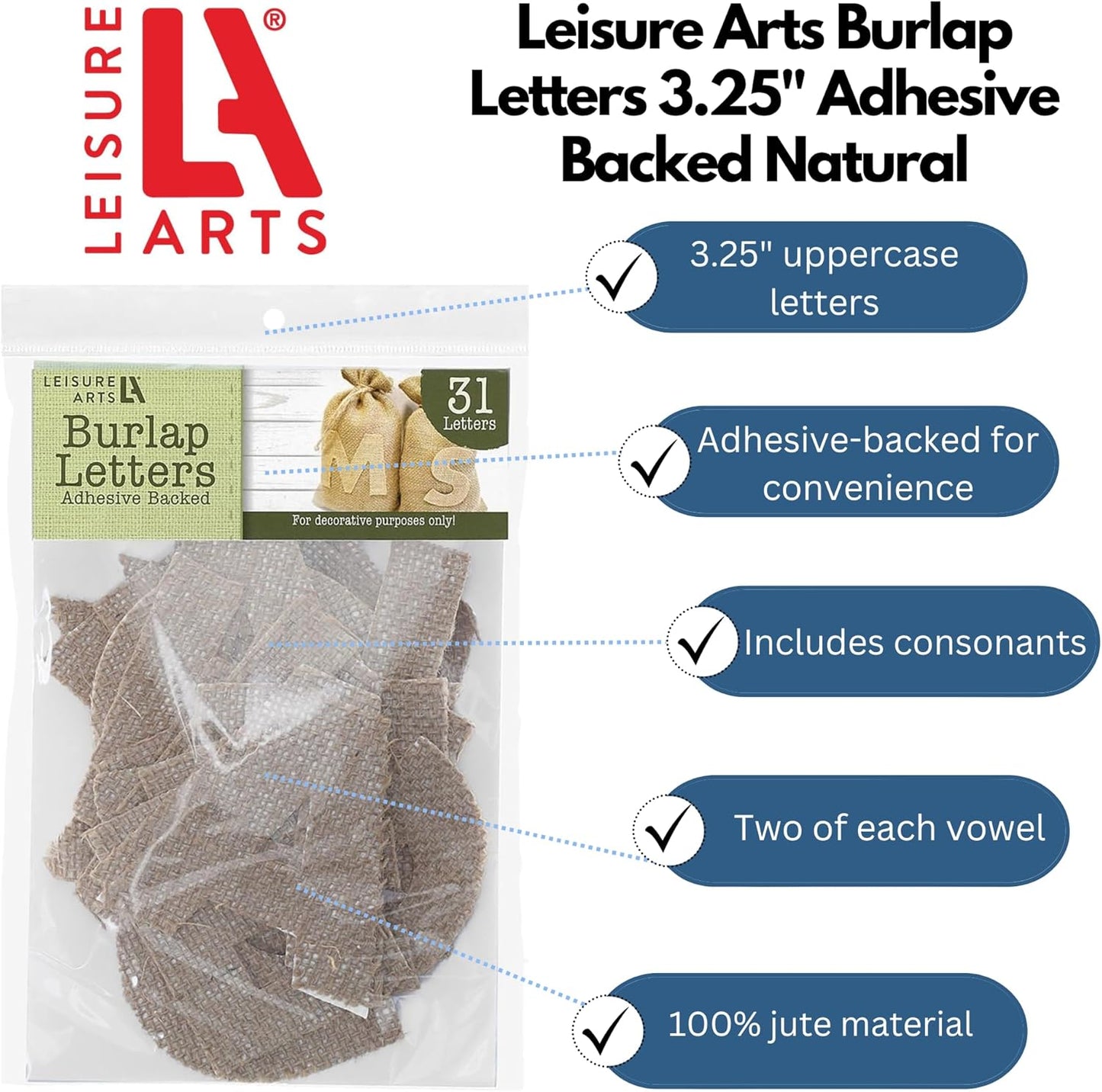 Leisure Arts Adhesive Letters Burlap, Natural