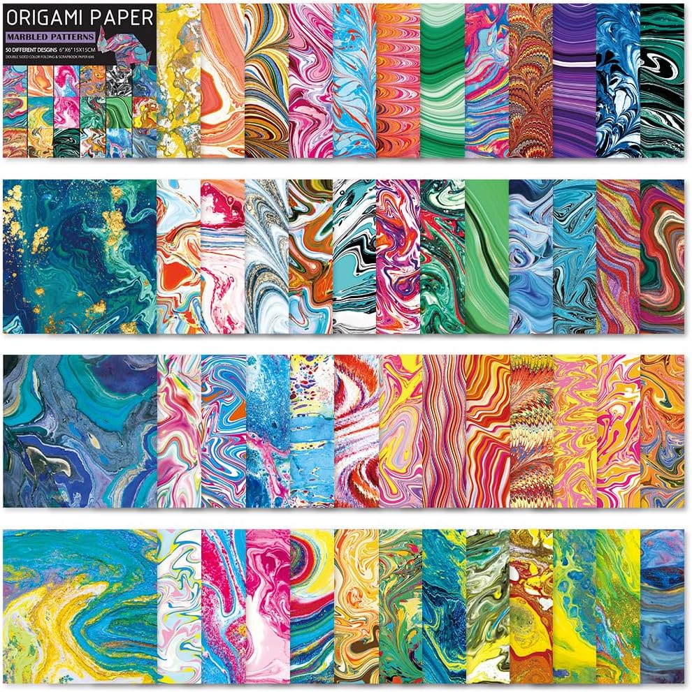 Square Origami Paper 6x6 Double Sided 50 Sheets 50 Colors 70GSM Origami Kit Japanese Chiyo Easy Fold Arts Crafts DIY Handwork Beginner Rock Color