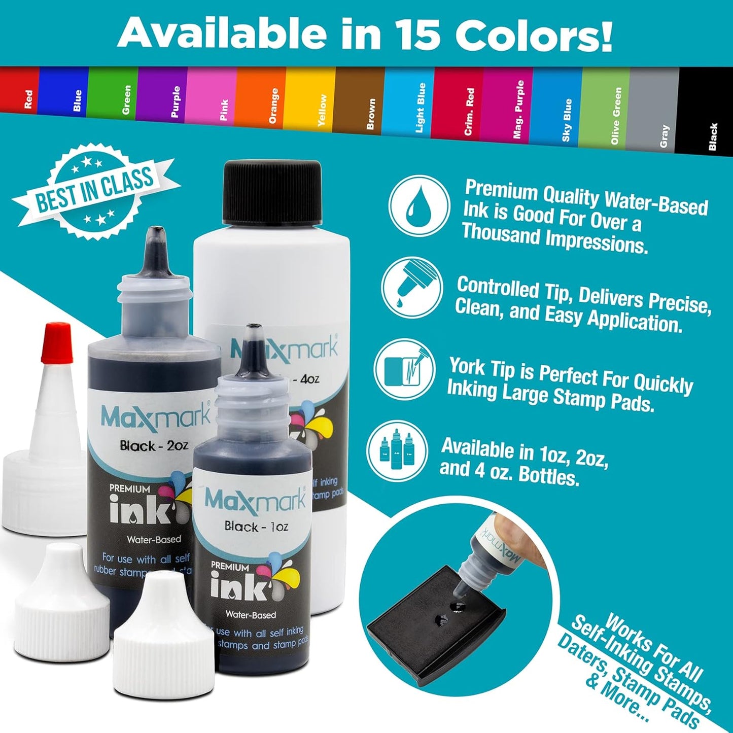 MaxMark Premium Refill Ink for self Inking Stamps and Stamp Pads, Gray Color - 2 oz.
