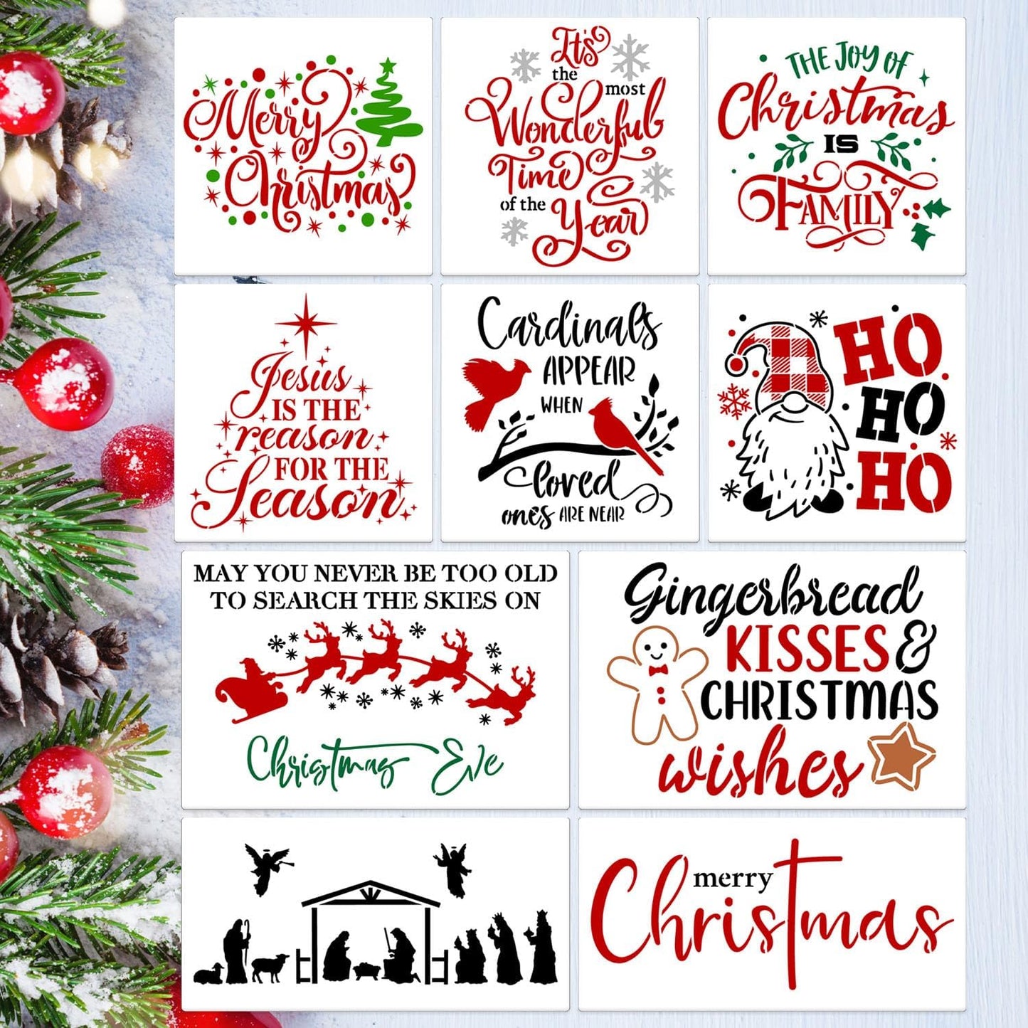 Christmas Stencils for Painting on Wood 12inch Large Christmas Stencil Xmas Holiday Stencils for Door Hanger/Pillow Cover/Wood Sign/Glass Block Decor