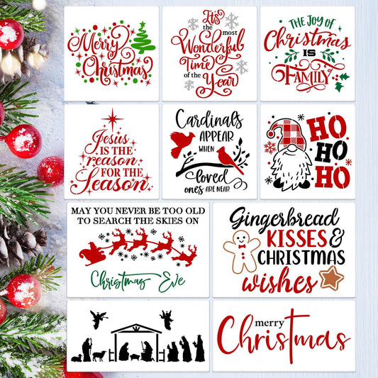 Christmas Stencils for Painting on Wood 12inch Large Christmas Stencil Xmas Holiday Stencils for Door Hanger/Pillow Cover/Wood Sign/Glass Block Decor