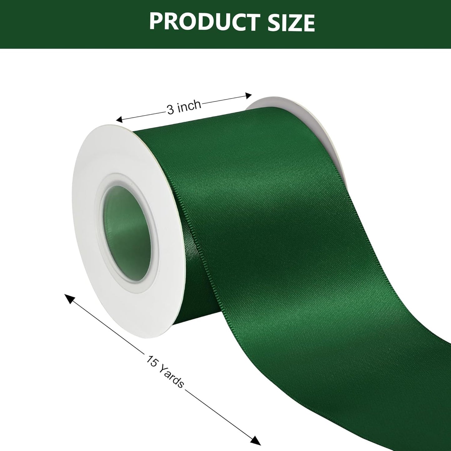 Forest Green Satin Ribbon 3 Inch X 15 Yards Solid Color Double Faced Ribbons Perfect for Crafts Wedding Decor Bow Making Arts Sewing and More