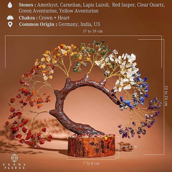 KARMAPLEDGE 7 Chakra Crystal Tree of Life for Home, Office Desk Decor, Handmade Bonsai Trees for Positive Energy, Money, Good Luck Birthday Gifts for Women, Mom