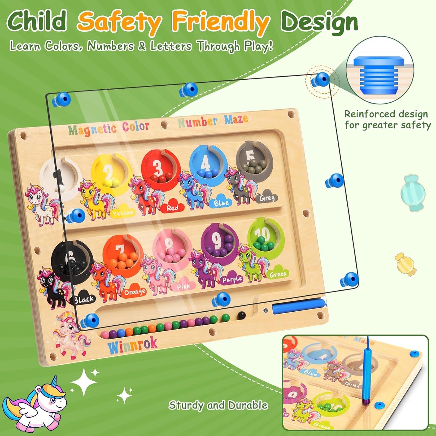 2 in 1 Double Side Magnetic Color and Number Maze, Alphabet Board Aged 1-3 Unicorn Toys, Montessori Magnet Puzzle Learning Counting Matching Gifts for Toddlers Kids Girls Boys 3 4 5 Year Old Christmas