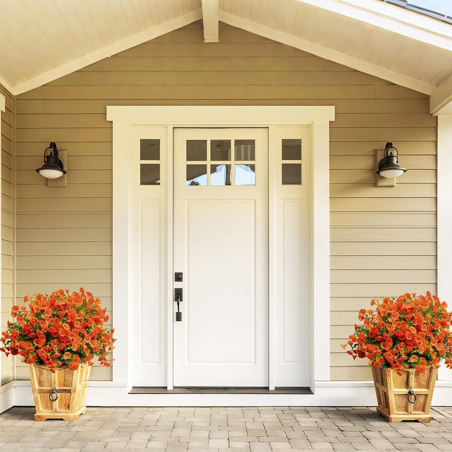 Artificial Flowers for Outdoor Decoration,16 Bundles Fake Silk Realistic Orange Morning Glory UV Resistant Faux Plastic Plants for Planter Porch Patio Yard Balcony(Orange Red)