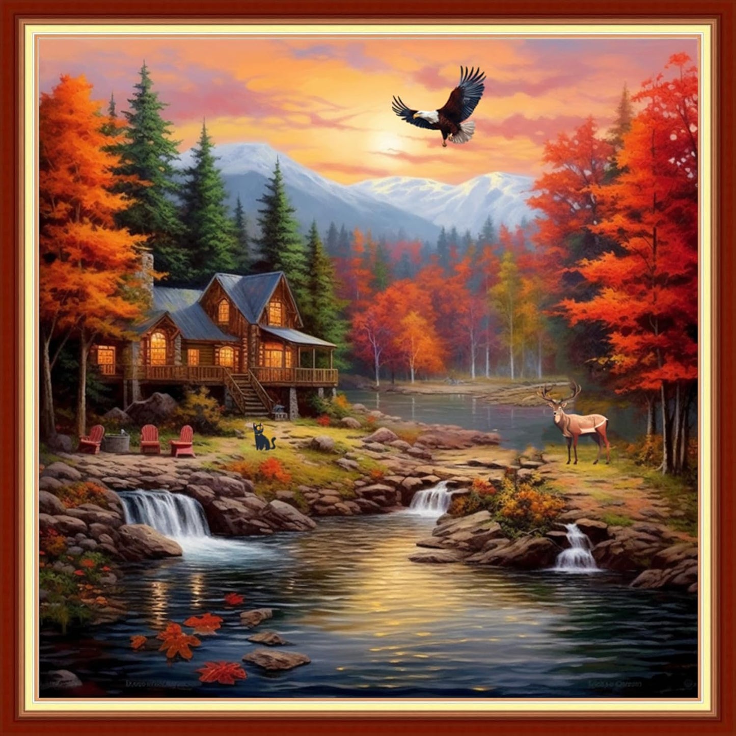 Dimxvean Stamped Cross Stitch Kits,Cross Stitch Kits for Adults Beginners,Embroidery Kits Full Range of Cross Stitch Stamped Kits Needlepoint Kits Cross Stitch Patterns-Night View Lake 18x18 inch