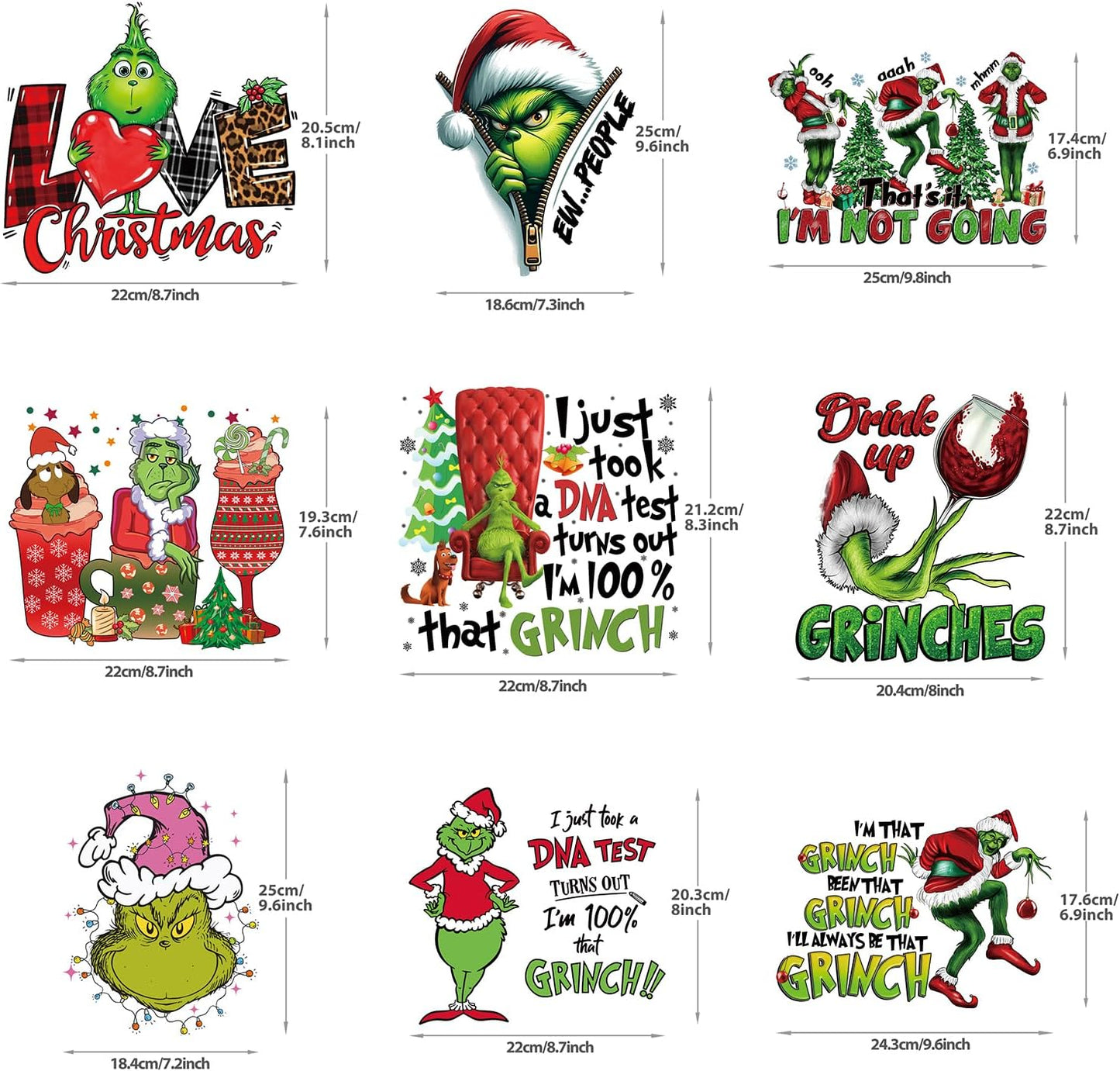 Christmas Iron on Decals Transfer, Funny Christmas Heat Transfer Stickers Iron on Patches for Clothes T-Shirts Pillow Cover Hoody Bag Xmas DIY Craft Supplies Vinyl Stickers (18PC-A)
