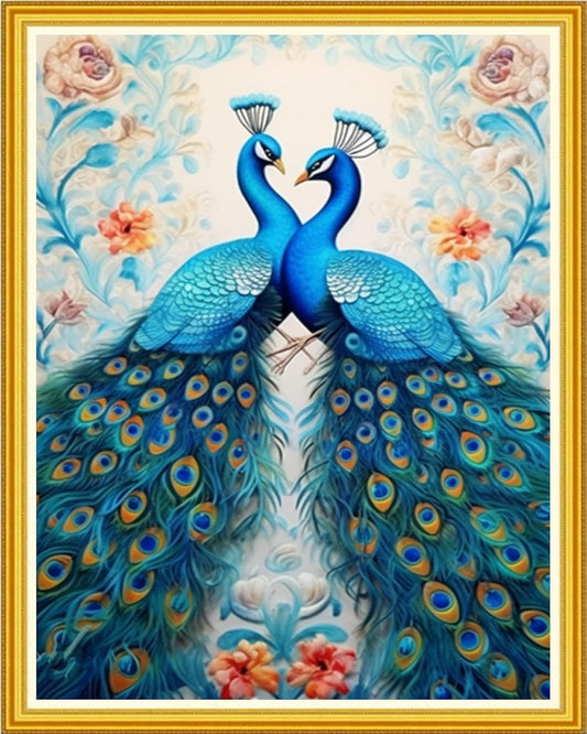 Magxvouy Cross Stitch Kits Stamped Full Range of Embroidery Kits,Cross Stitch Patterns Needlework Kits for Beginners 11CT Printed Kits&Blue Peafowl 16x20 inch